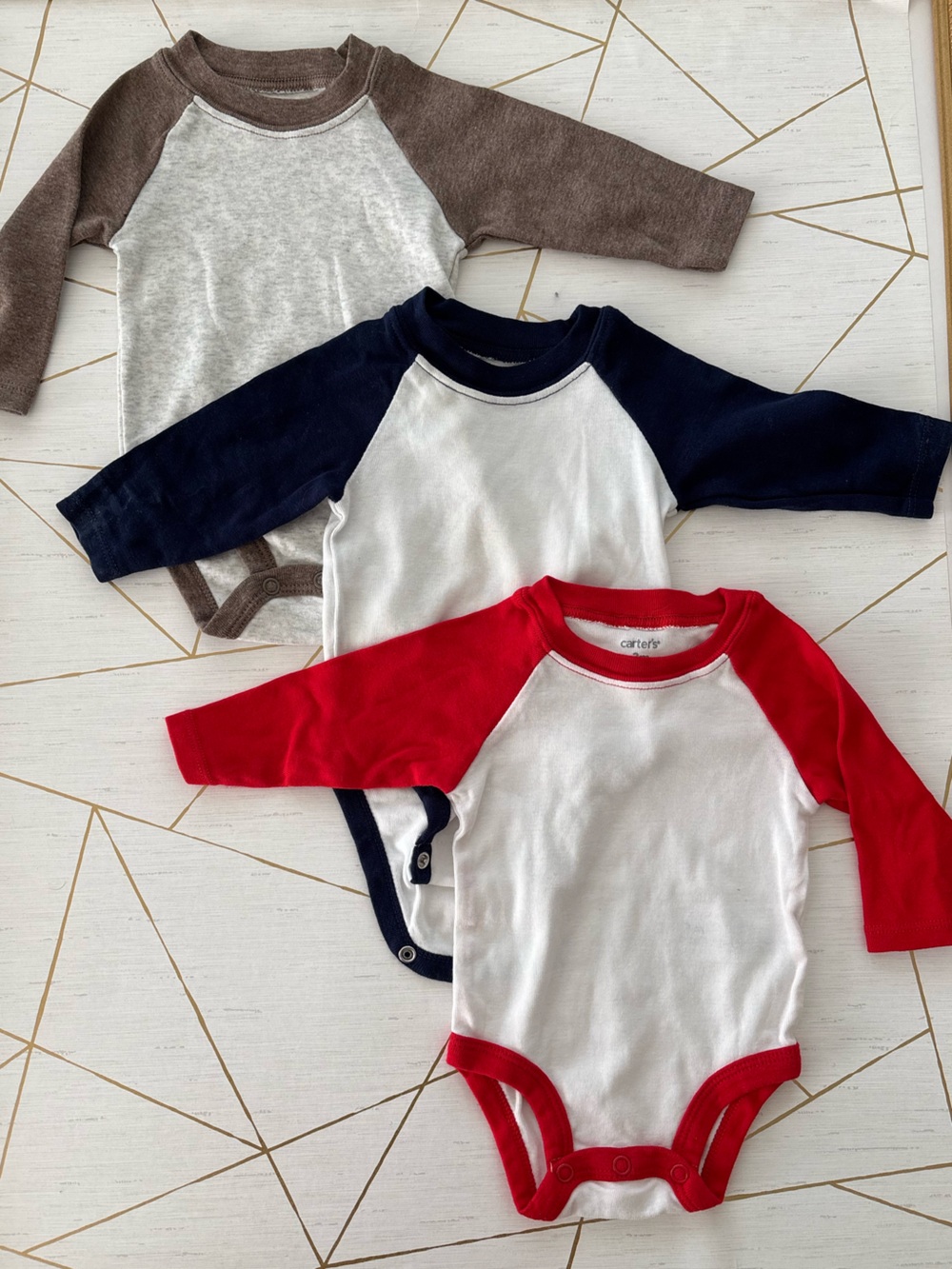 Carter's Raglan Long-Sleeve Bodysuit Trio - Red, Navy, Brown